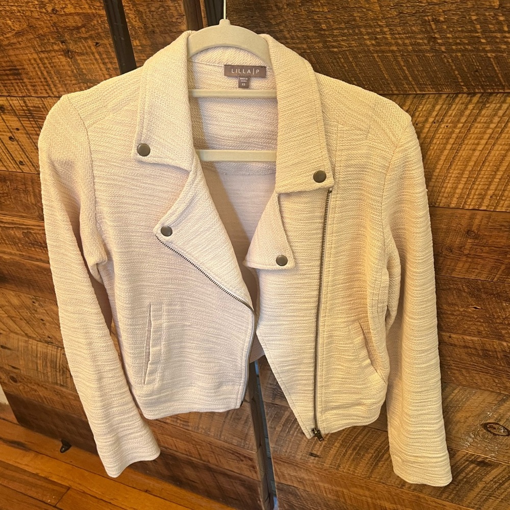 Lilla P Cream Knit Moto Jacket